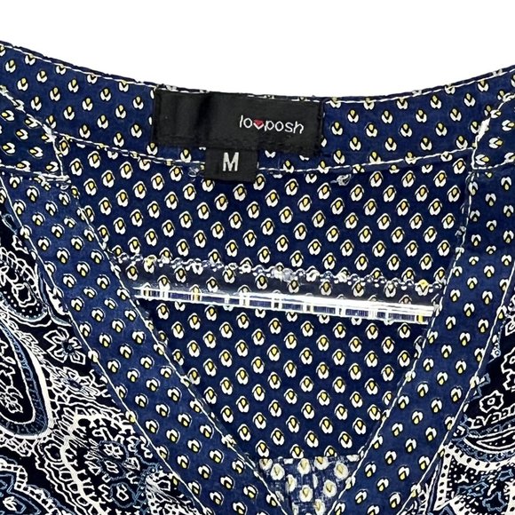 Lovposh Womens Tunic Top Dress Medium Gray V neck Batik Print 3/4 Sleeve Boho - Picture 2 of 9